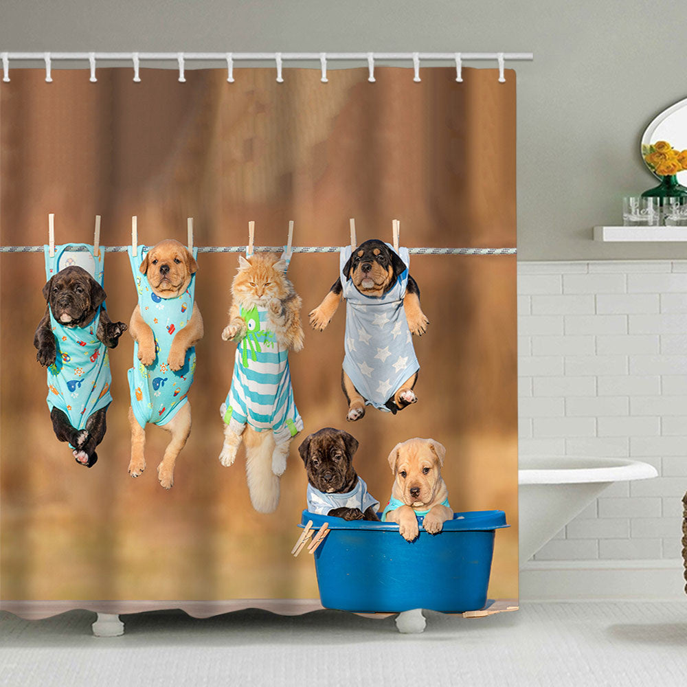 Artistic Dog Illustration Shower Curtain Bowlift