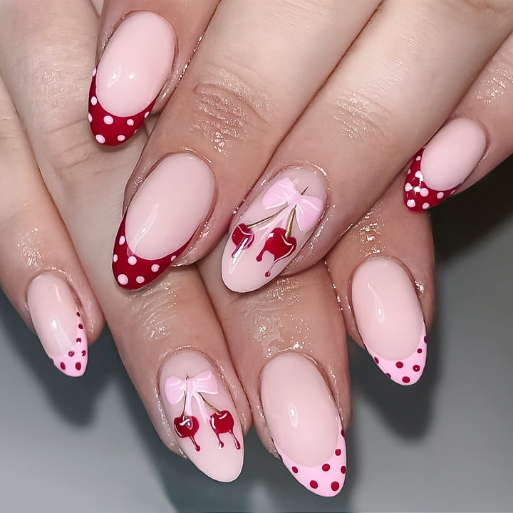Artistic Cherry-Themed Press-On Nail Art Set Bowlift