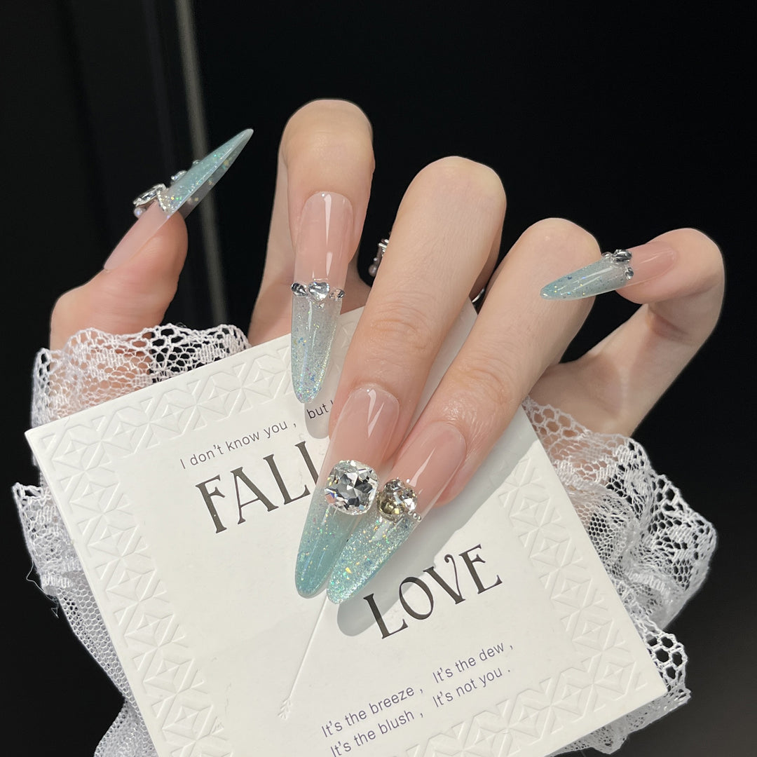 Glamorous Crystal-Embellished Stiletto Press-On Nail Extensions Bowlift