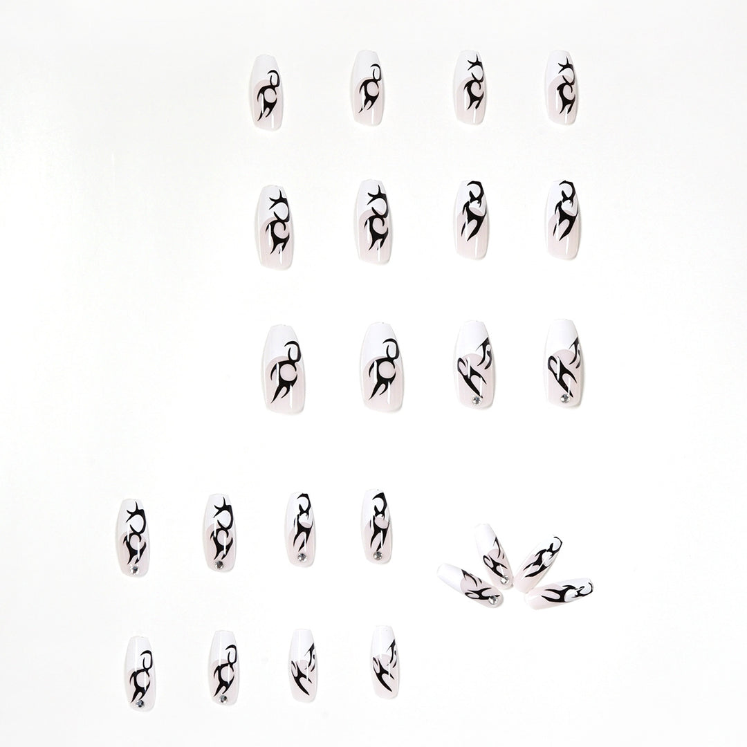 Elegant Artificial Nails with Decorative Black and Glitter Accents Bowlift