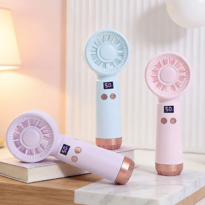 Ladies Portable USB Mini Fan with Digital Temperature Display Bowlift