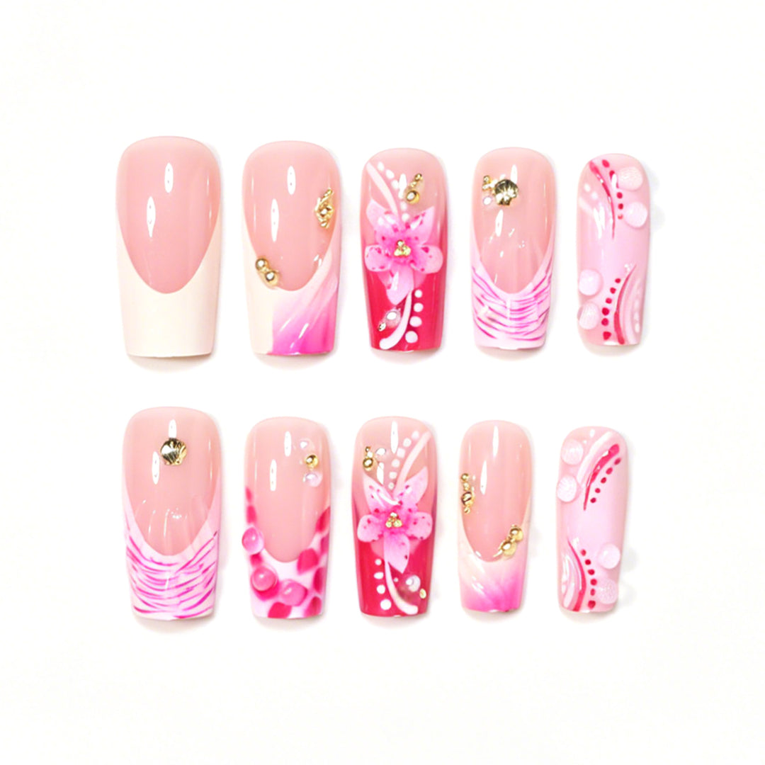 Artistic Decorated Press-On Nail Set Bowlift