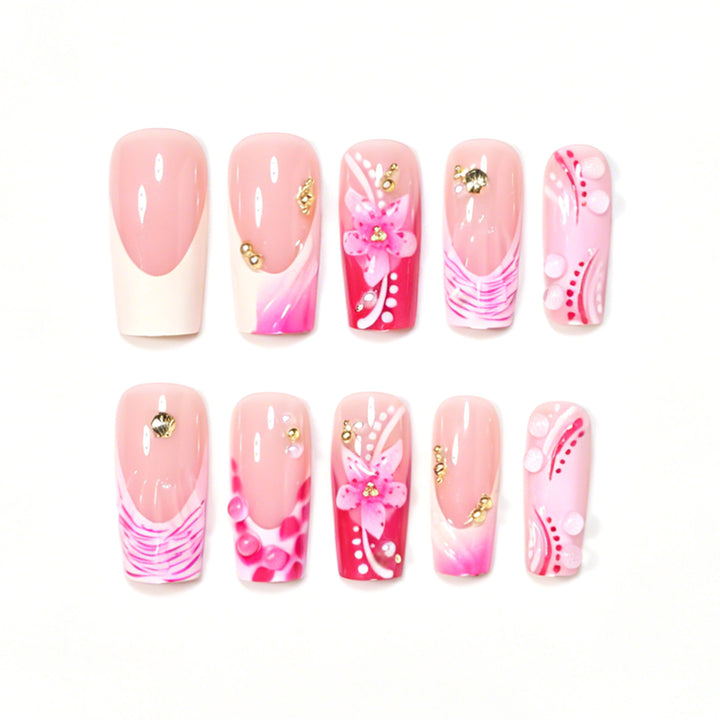 Artistic Decorated Press-On Nail Set Bowlift