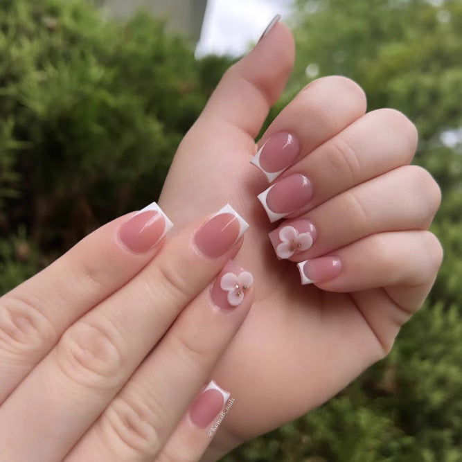 Elegant Floral French Tip Press-On Nail Set Bowlift