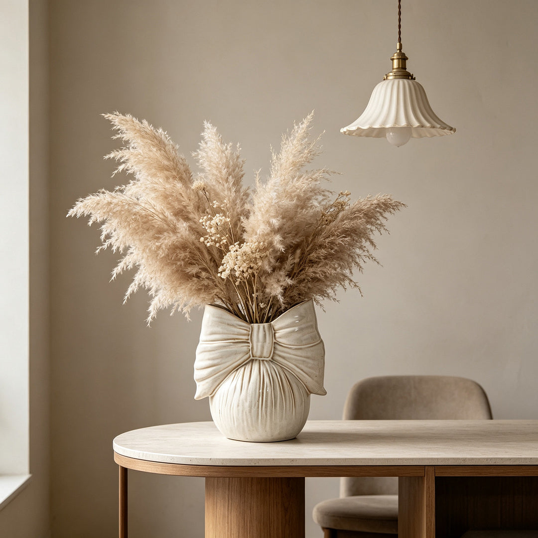 Decorative Ceramic Arch Table Vase with Sculpted Ribbon Detail