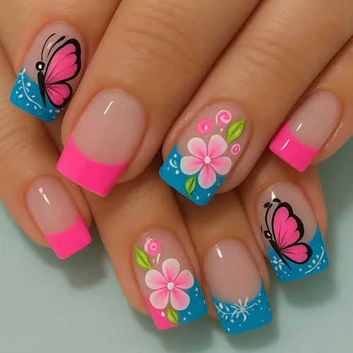 Artificial nails with creative flower and butterfly design Bowlift