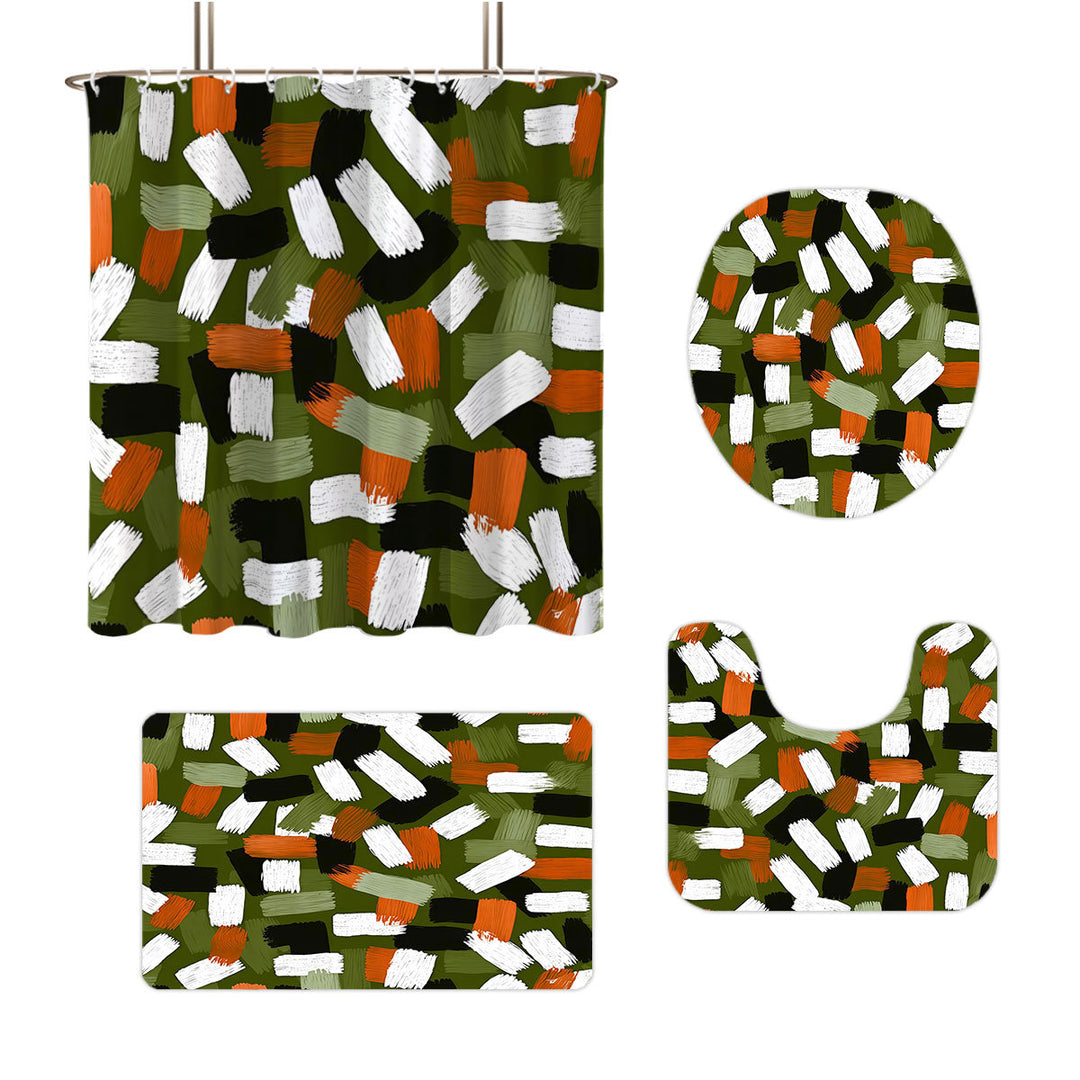 Bold Brushstroke Pattern Four-Piece Bathroom Set Bowlift