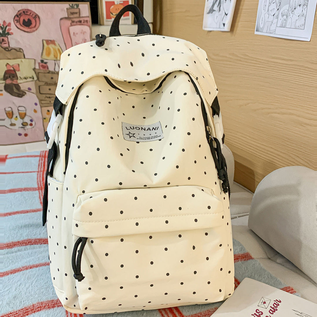Polka-Dotted Canvas Backpack Bowlift