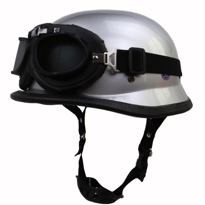 Retro Half-Style Motorcycle Helmet with Protective Goggles Bowlift