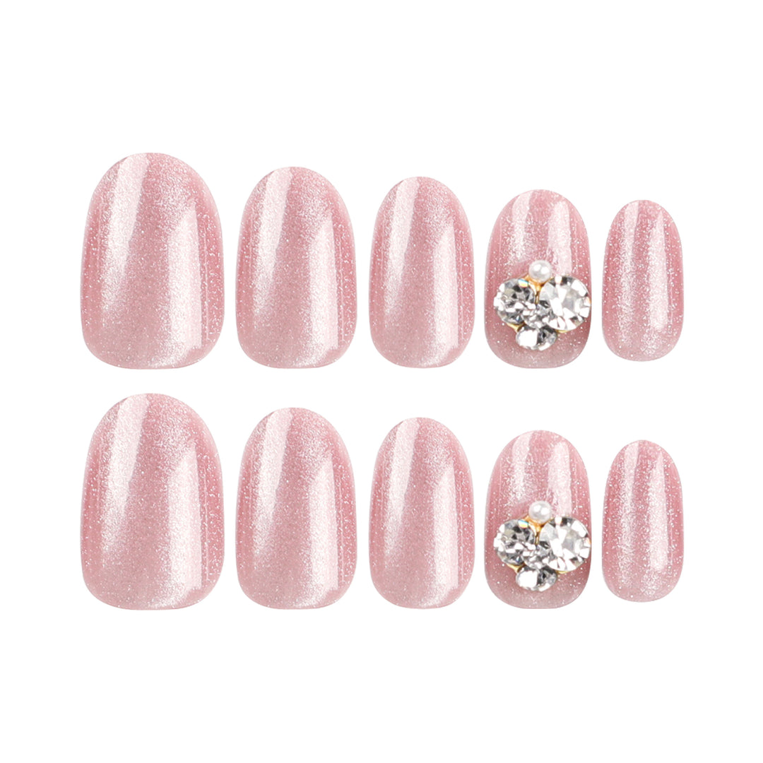 Artful glitter nail extensions with elegant rhinestone accents Bowlift
