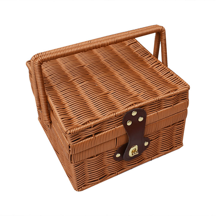 Handcrafted Woven Picnic Basket with Leather Closure Bowlift
