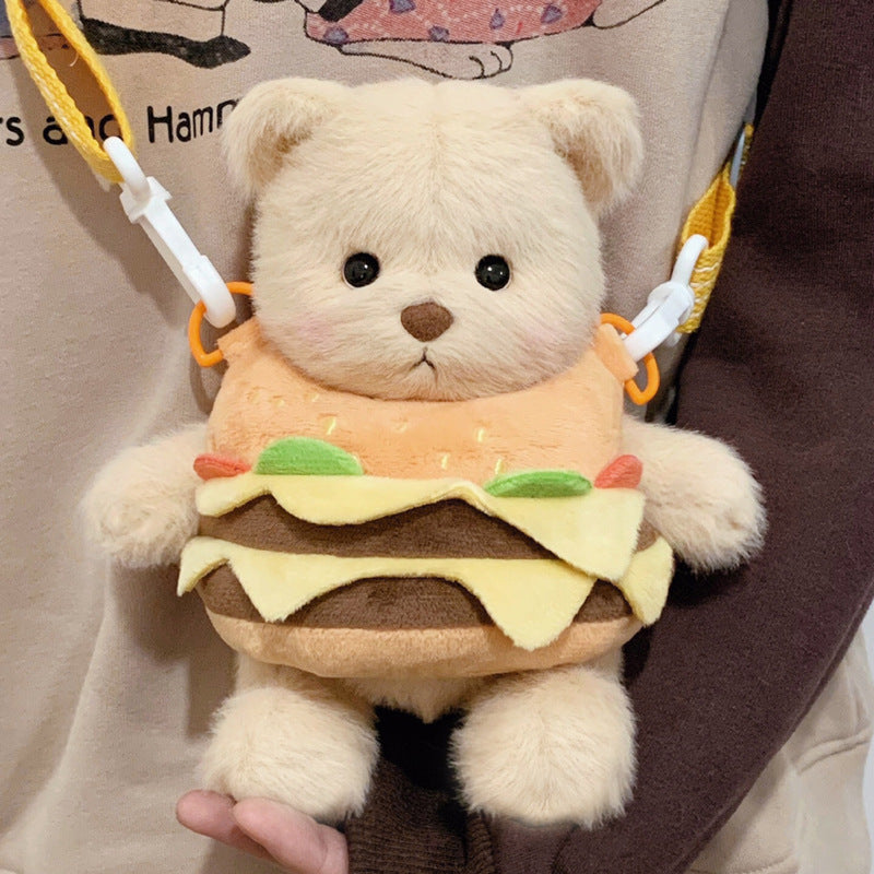 Cuddly toy with hamburger application Bowlift
