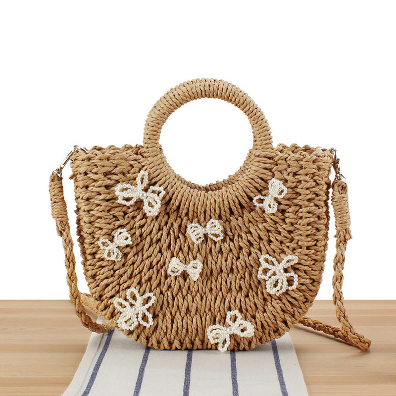 Handbag with Decorative Pearl Flowers Bowlift