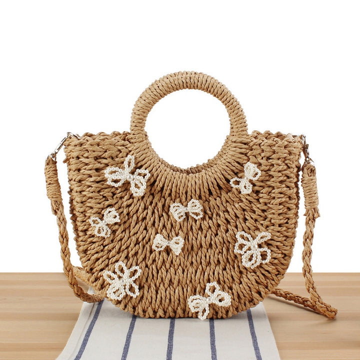 Handbag with Decorative Pearl Flowers Bowlift