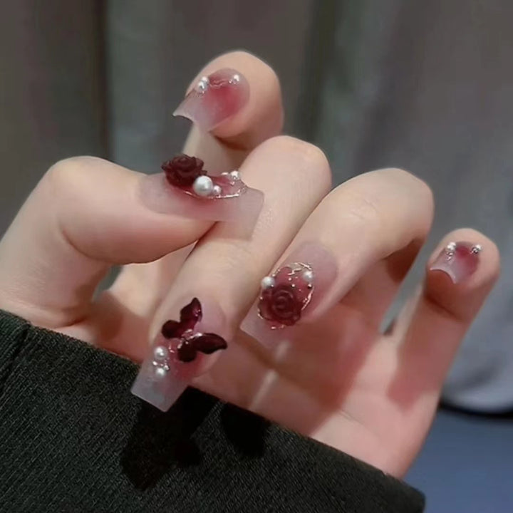 Artistic Nail Extensions with Flower Design Bowlift