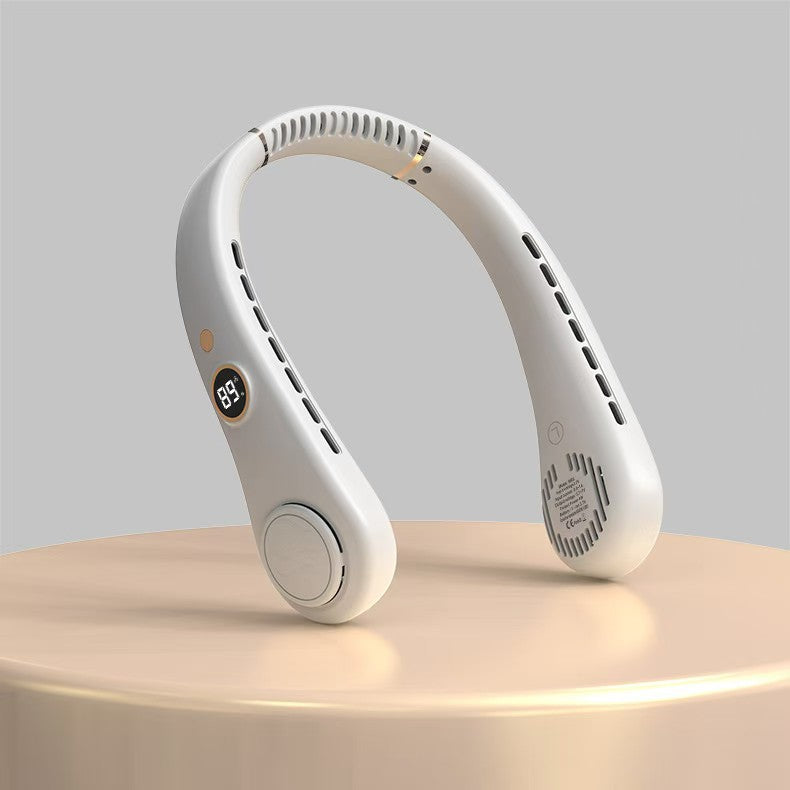 Unisex nan ergonomic hands-free neck fan with LED speed display and dual airflow outlets Bowlift
