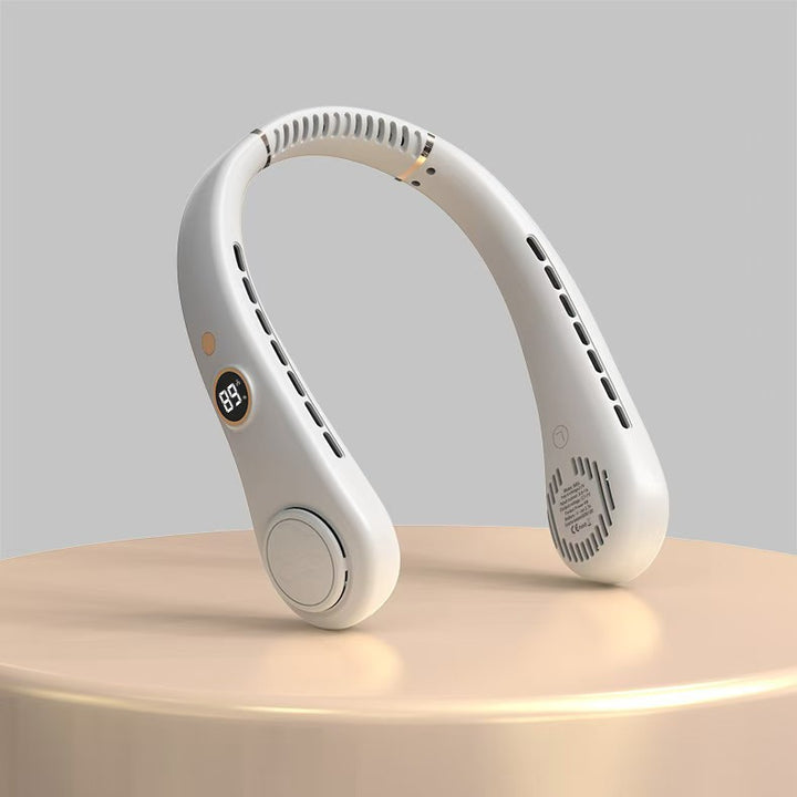 Unisex nan ergonomic hands-free neck fan with LED speed display and dual airflow outlets Bowlift