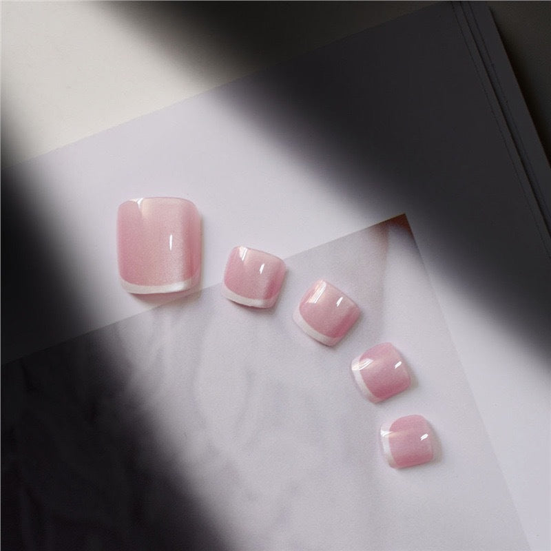 Glossy French Tip Gel Toe Nail Enhancements Bowlift