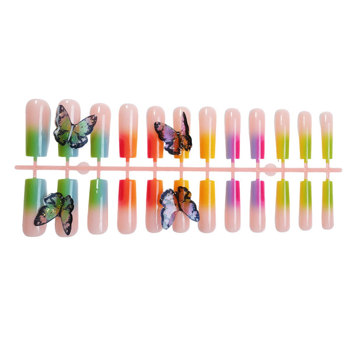 Artistic Press-On Nail Set with Butterfly and Gradient Design Bowlift