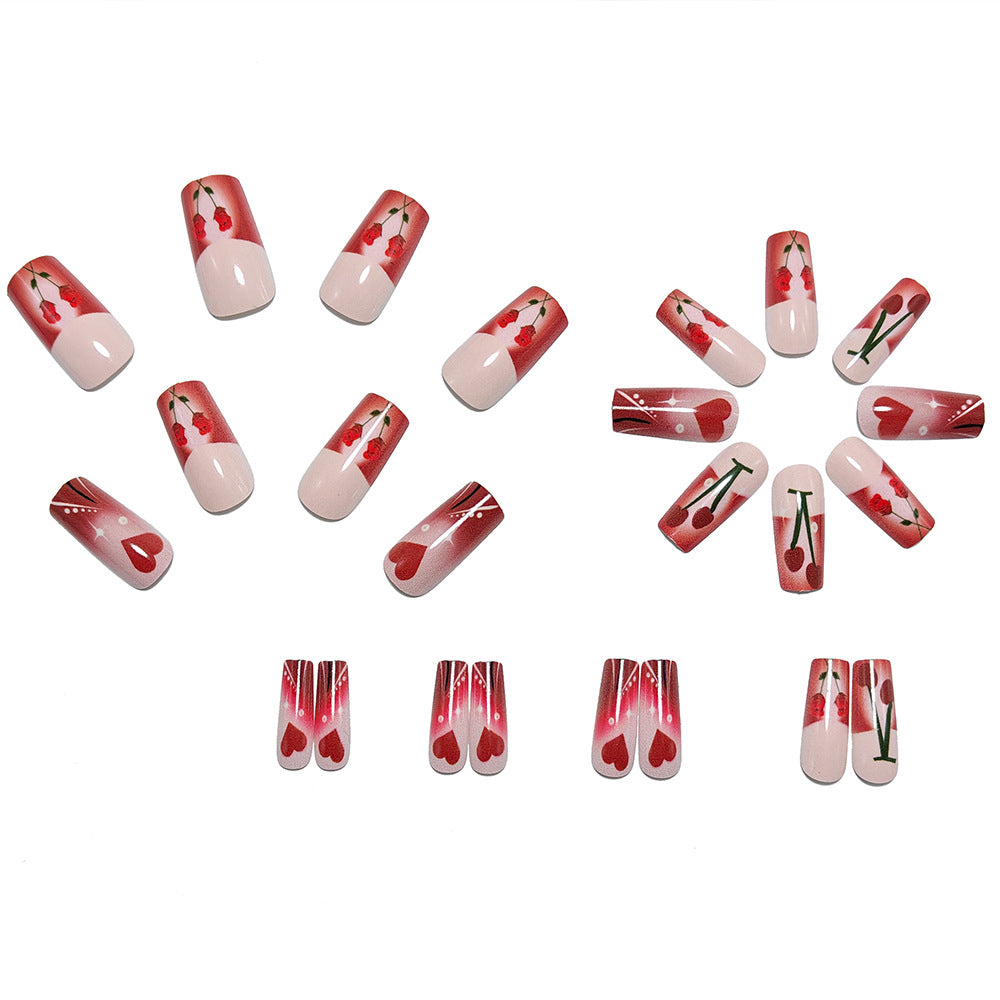 Artificial nails with romantic heart and cherry design Bowlift