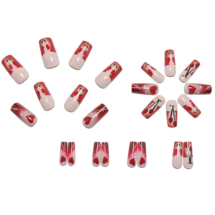 Artificial nails with romantic heart and cherry design Bowlift