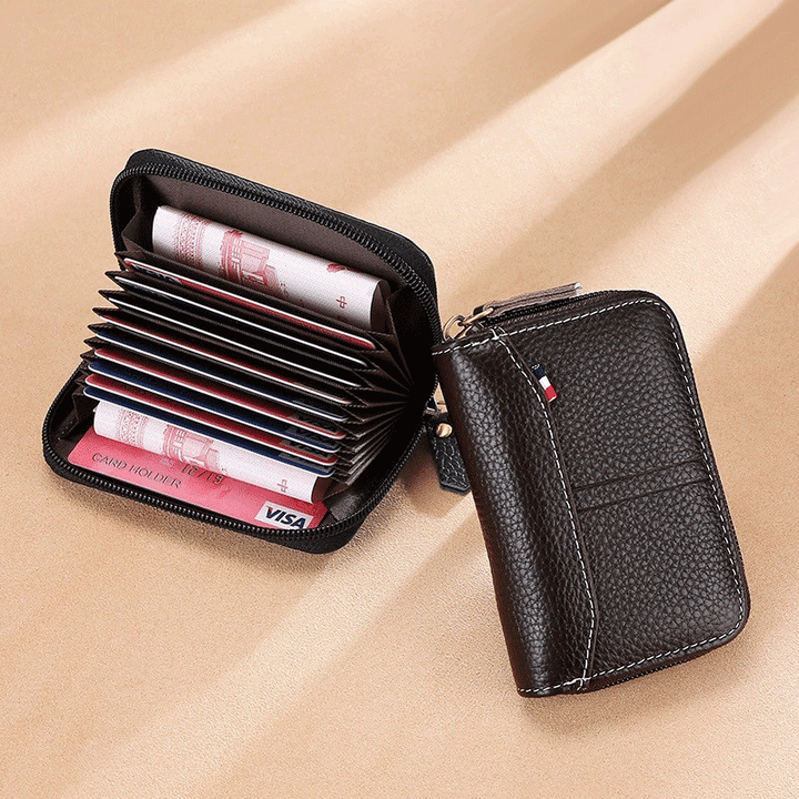 Compact Leather Zipper Wallet