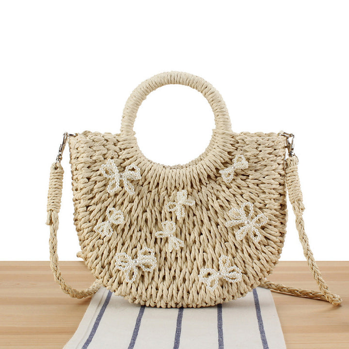 Handbag with Decorative Pearl Flowers Bowlift