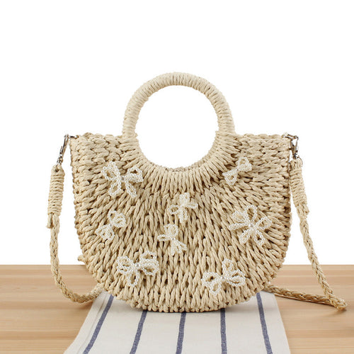 Handbag with Decorative Pearl Flowers Bowlift