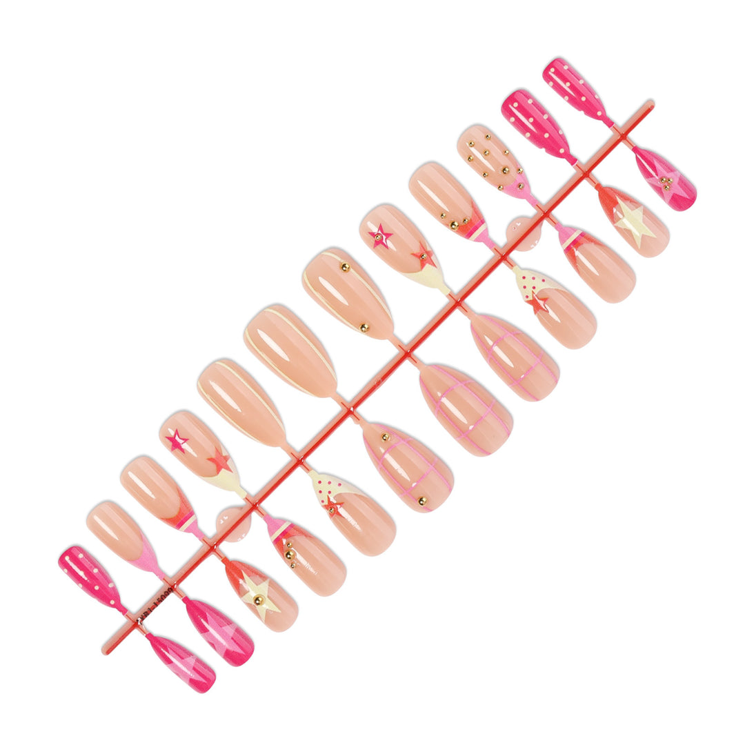 Artificial nail set with creative geometric patterns and sparkling accents Bowlift