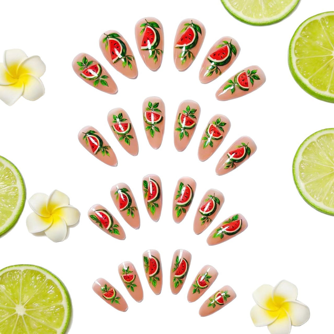 Artificial nails with cheerful melon design Bowlift