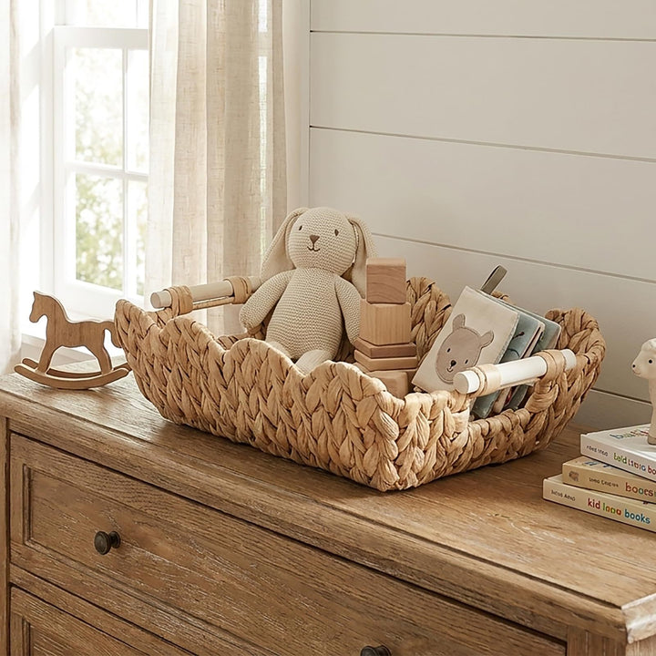 Handwoven storage basket with wave edge Bowlift