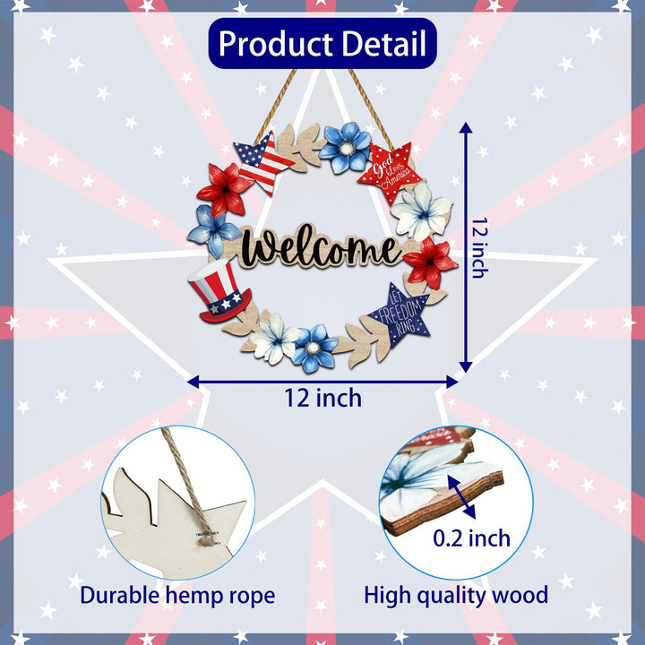 Unisex nan more patriotic wooden door wreath with star and heart motifs and hanging rope Bowlift