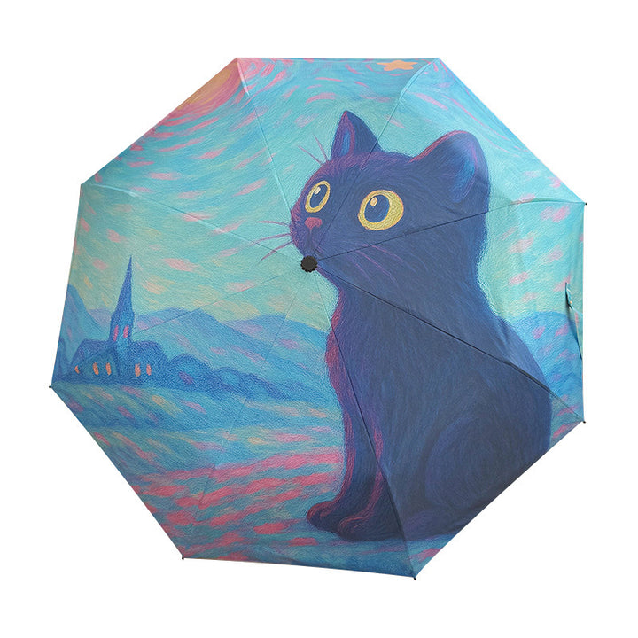Women's folding umbrella with creative cat design and practical case Bowlift