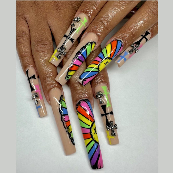 Artificial Nails Set with Creative Cross Pattern Bowlift