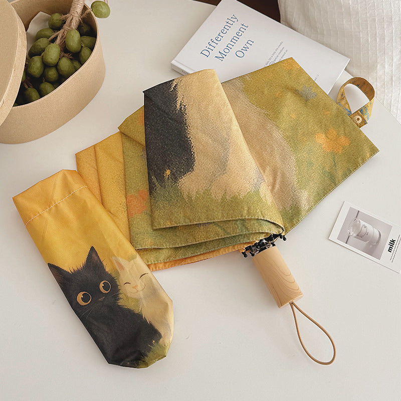 Women's Automatic Umbrella with Unique Cat Design Bowlift