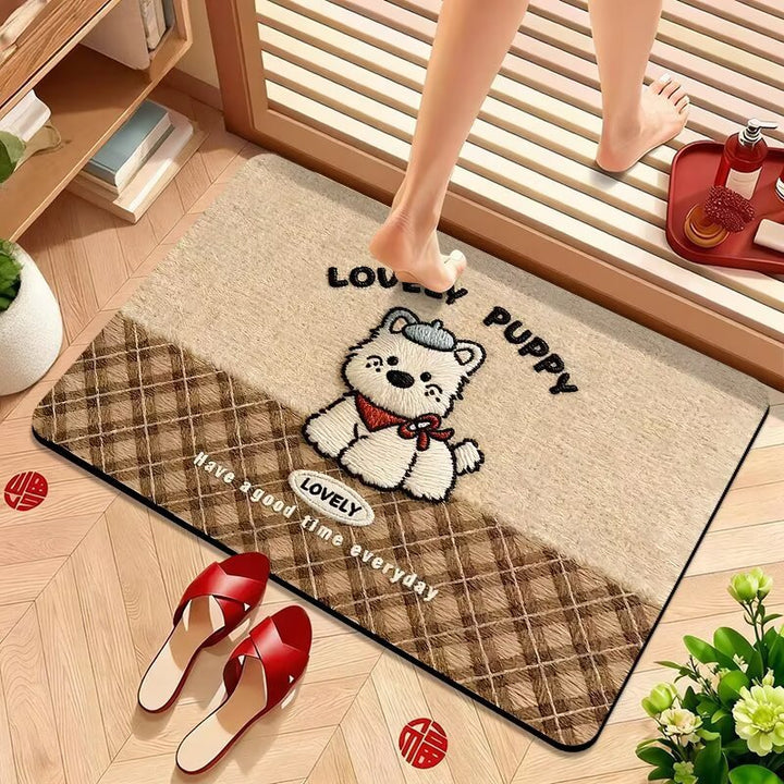 Cute Puppy-Themed Plush Bath Mat Bowlift