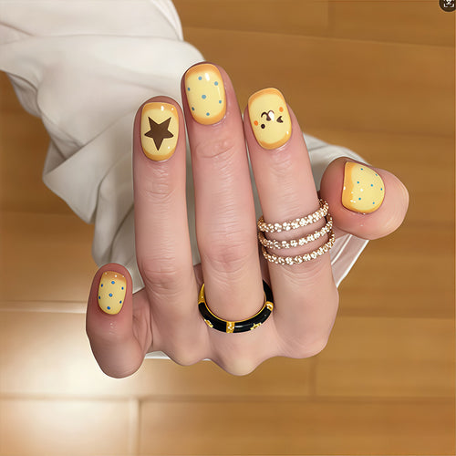 Artistic Press-On Nail Set with Playful Character Designs Bowlift