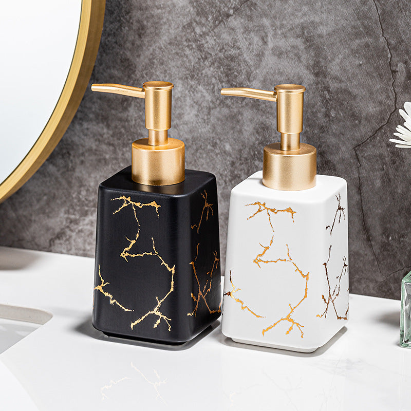 Luxury marble-effect ceramic soap dispenser with gold pump Bowlift