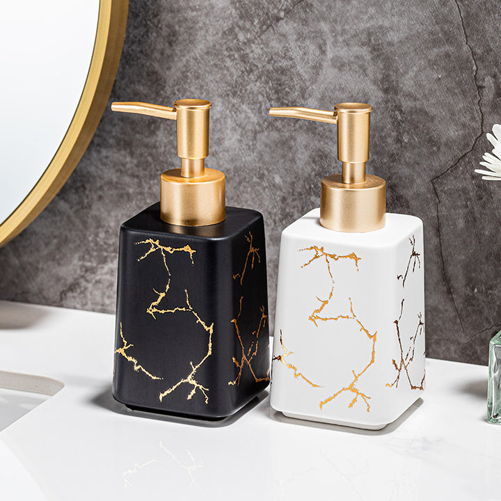 Luxury marble-effect ceramic soap dispenser with gold pump Bowlift