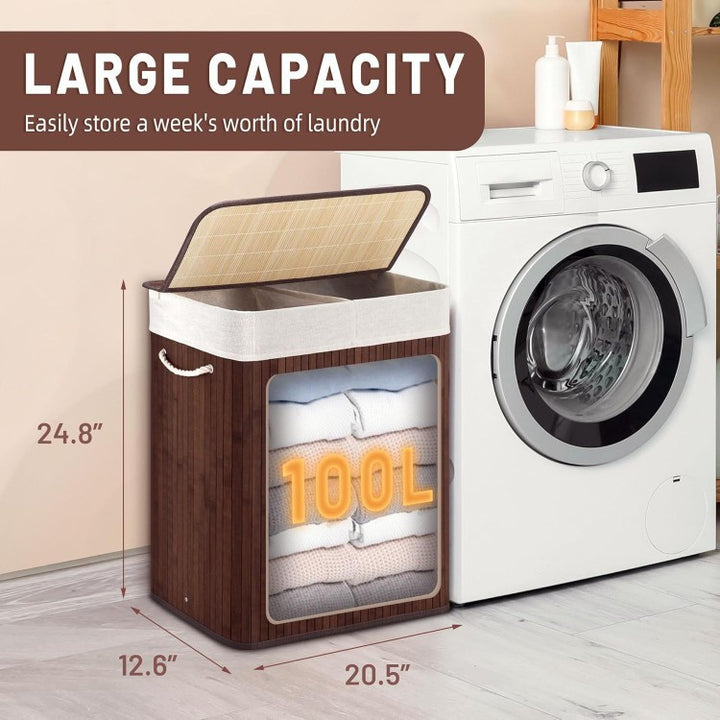 Large laundry basket with two compartments and removable lid Bowlift