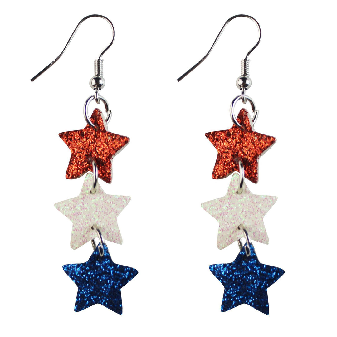 Women's star stripe print faux leather drop earrings with fishhook Bowlift