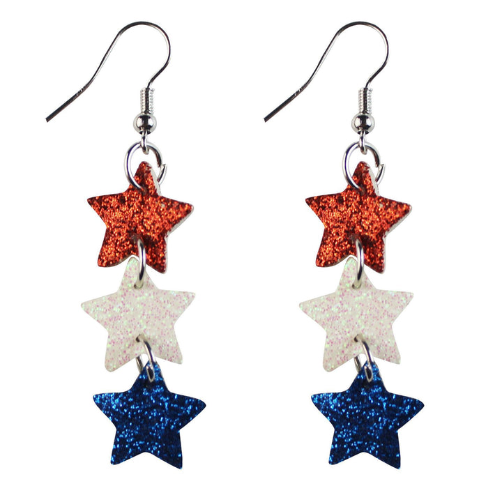 Women's star stripe print faux leather drop earrings with fishhook Bowlift