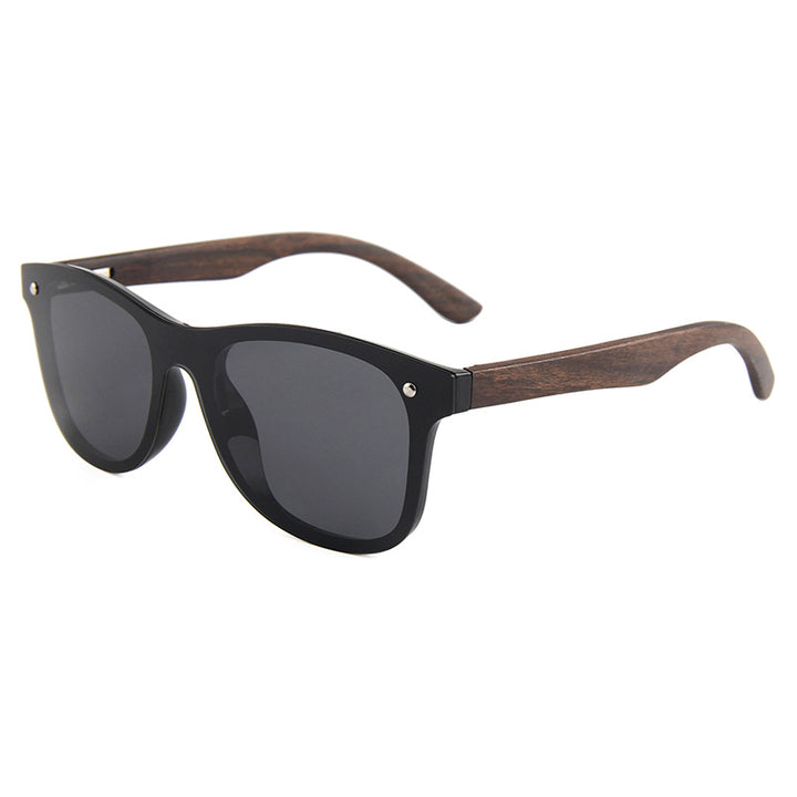 Rimless oversized cat eye polarized sunglasses with wood-effect temples Bowlift