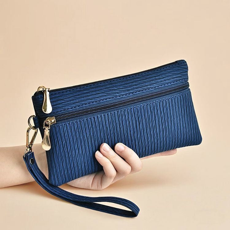 Textured Faux Leather Double-Zip Wristlet Clutch Bowlift