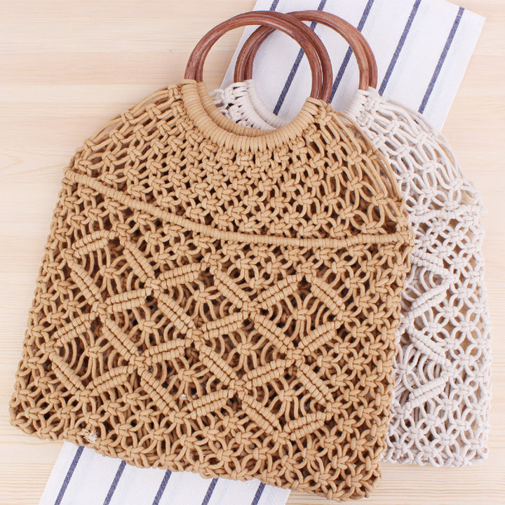 Macrame Tote Bag with Double-Layer Inner Pocket Bowlift