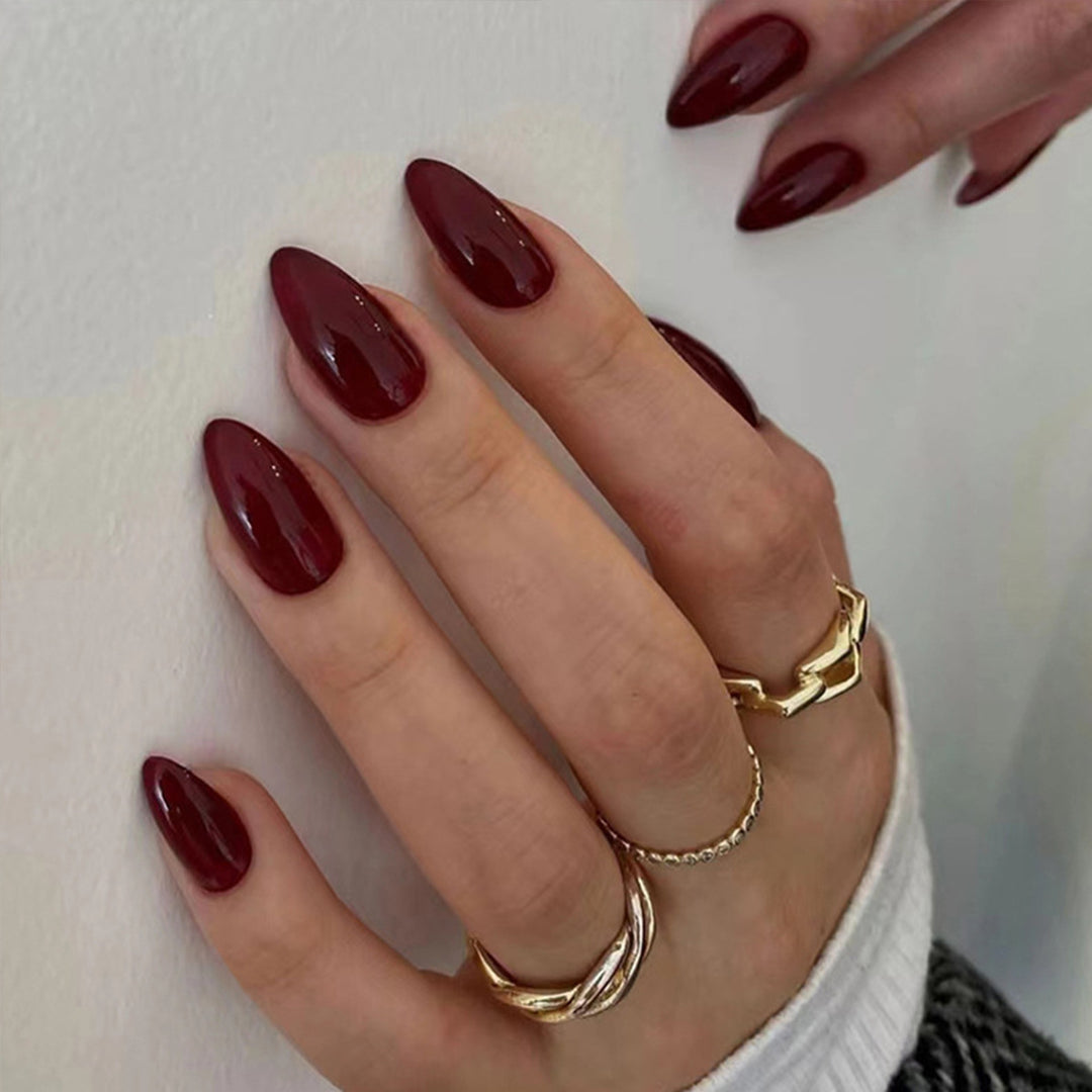 Elegant Glossy Almond Press-On Nail Tips Bowlift
