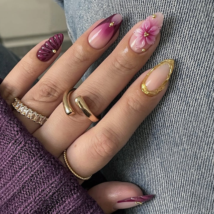 Elegant artificial nails with floral accents Bowlift