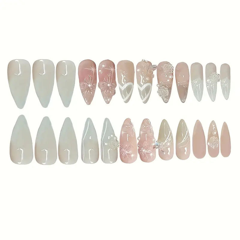 Artistic 3D Floral Acrylic Press-On Nails Bowlift