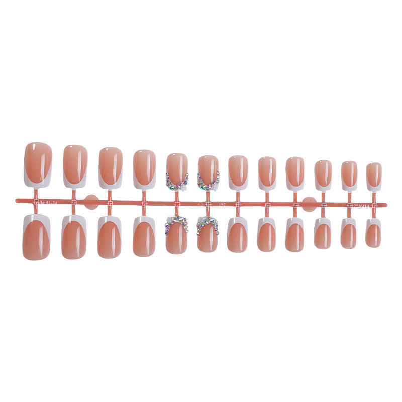 Decorative French Tip Press-On Nail Set with Rhinestone Accents Bowlift