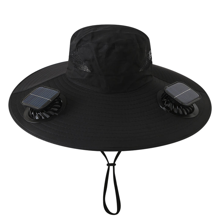 Wide sun hat with integrated solar fans breathable mesh adjustable chin strap Bowlift
